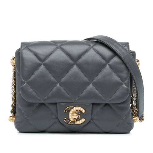 Gray Chanel Mini Quilted Lambskin Crush on Chains Flap Crossbody Bag