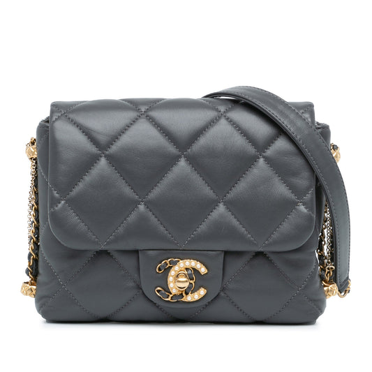 Gray Chanel Mini Quilted Lambskin Crush on Chains Flap Crossbody Bag
