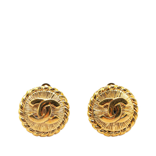 Gold Chanel Gold Plated CC Round Clip on Earrings
