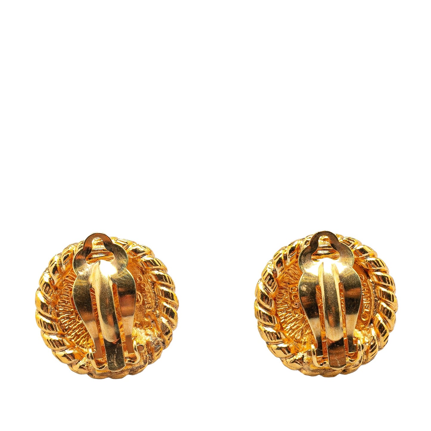 Gold Chanel Gold Plated CC Round Clip on Earrings