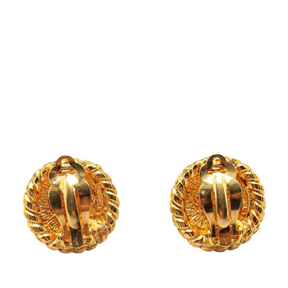 Gold Chanel Gold Plated CC Round Clip on Earrings
