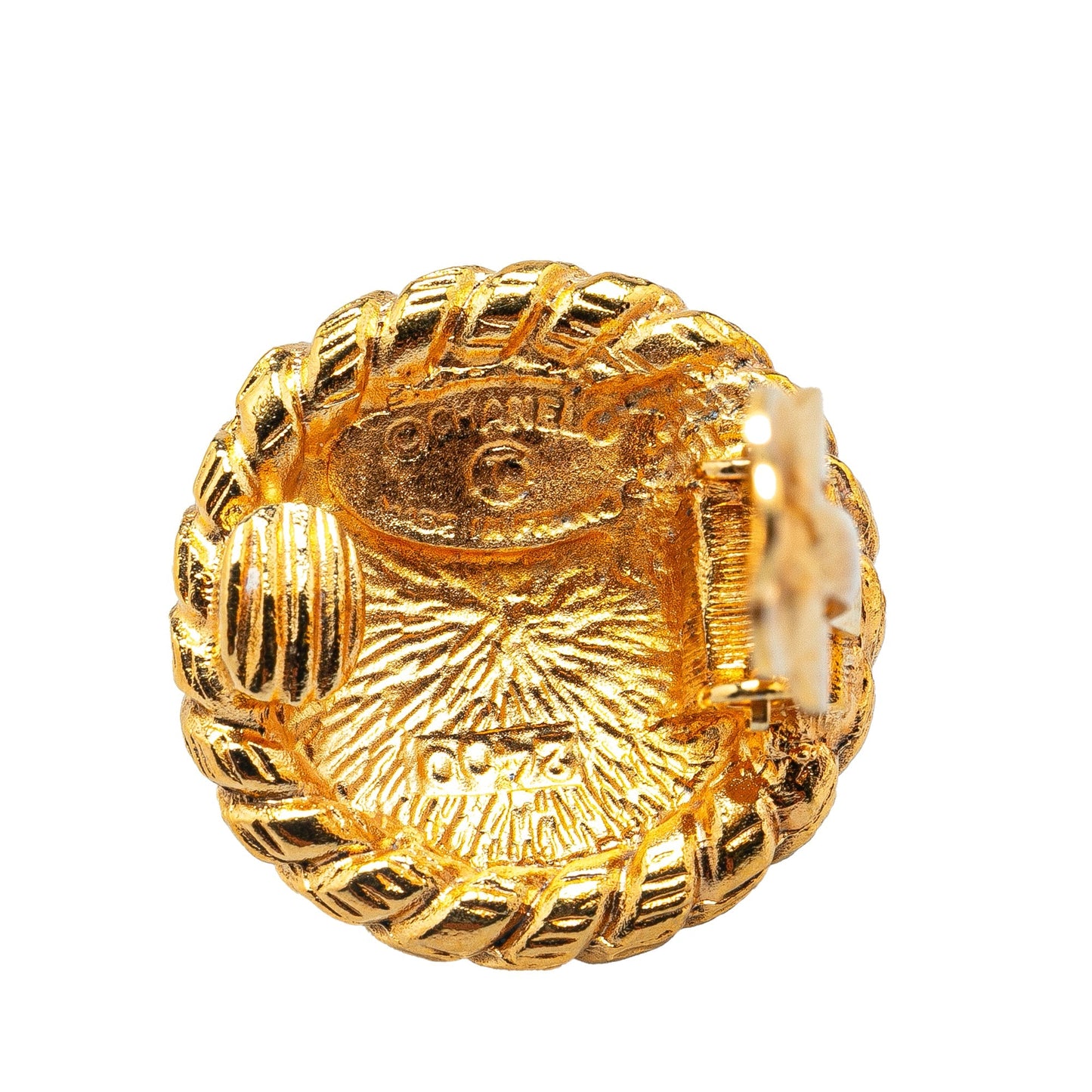 Gold Chanel Gold Plated CC Round Clip on Earrings