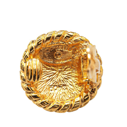 Gold Chanel Gold Plated CC Round Clip on Earrings