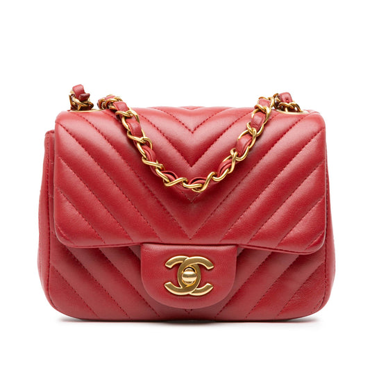 Chanel Sac Mini Square Classic Chevron Lambskin Single Flap