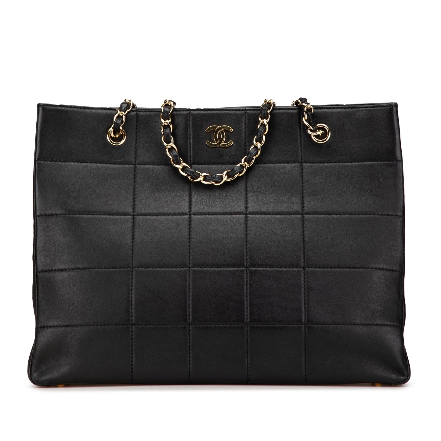 Black Chanel Calfskin Choco Bar Chain Shopping Tote
