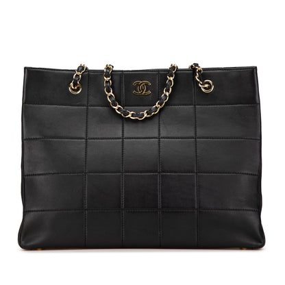Black Chanel Calfskin Choco Bar Chain Shopping Tote