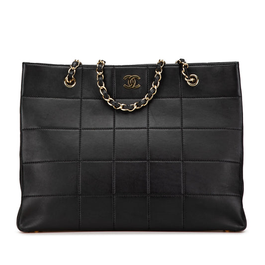 Black Chanel Calfskin Choco Bar Chain Shopping Tote