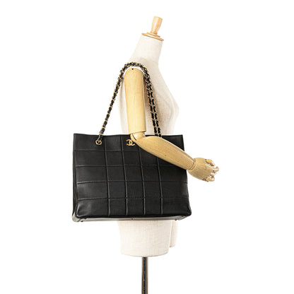 Black Chanel Calfskin Choco Bar Chain Shopping Tote
