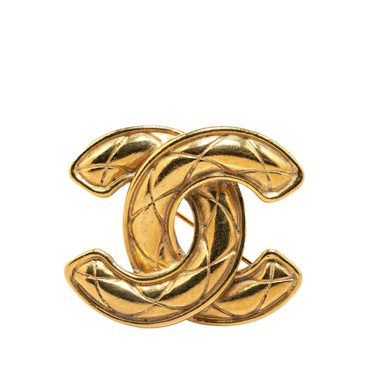 Gold Chanel Gold Plated CC Quilted Brooch
