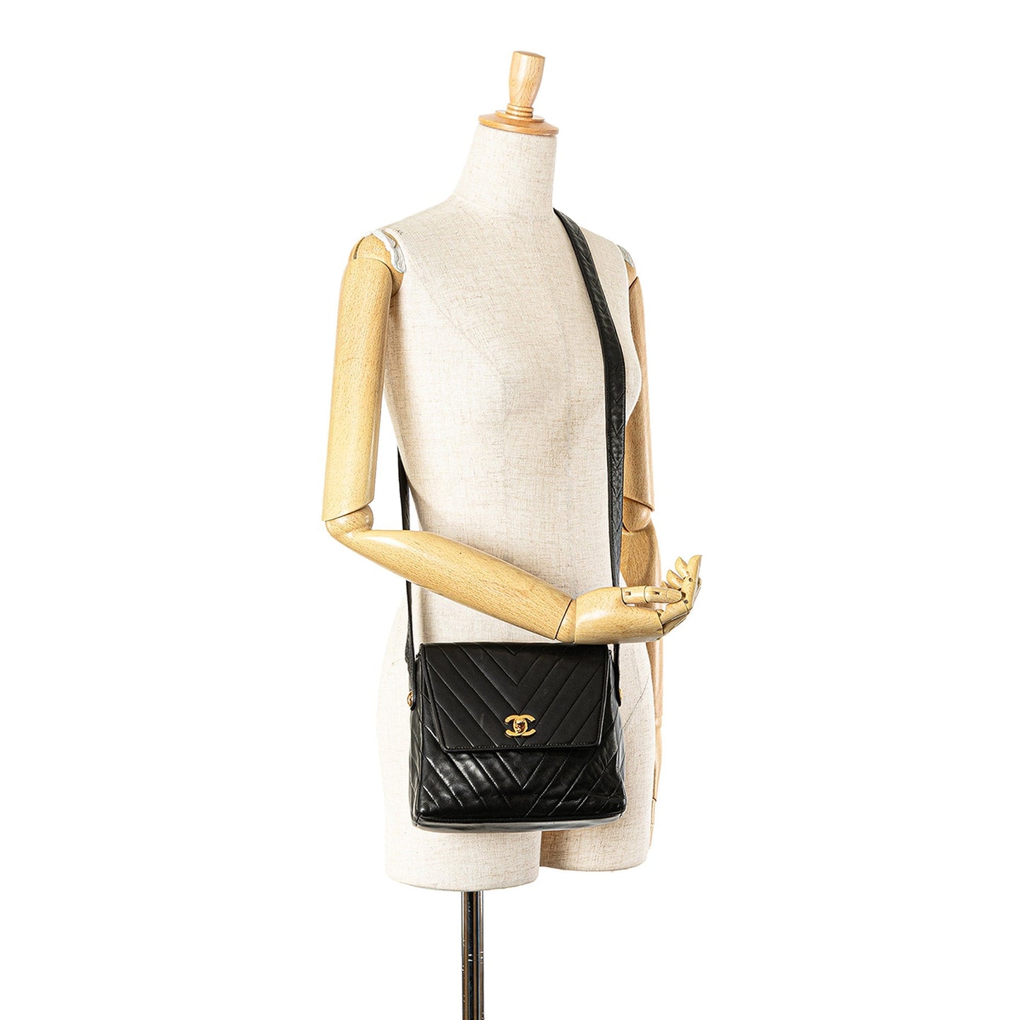 Black Chanel CC Chevron Lambskin Flap Crossbody Bag