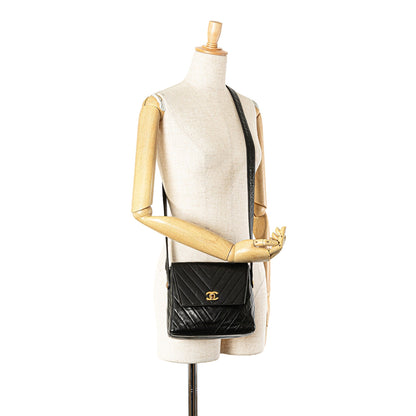 Black Chanel CC Chevron Lambskin Flap Crossbody Bag