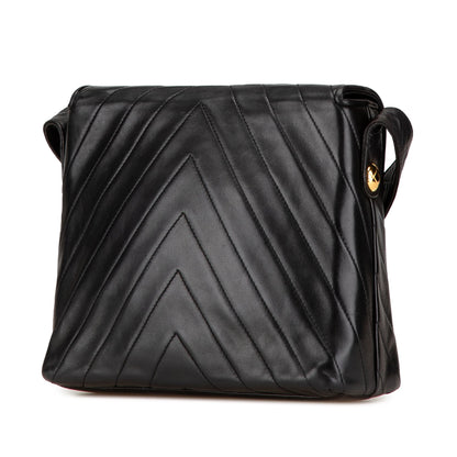 Black Chanel CC Chevron Lambskin Flap Crossbody Bag