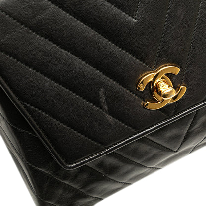 Black Chanel CC Chevron Lambskin Flap Crossbody Bag