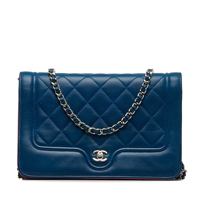 Blue Chanel CC Quilted Lambskin Wallet On Chain Crossbody Bag