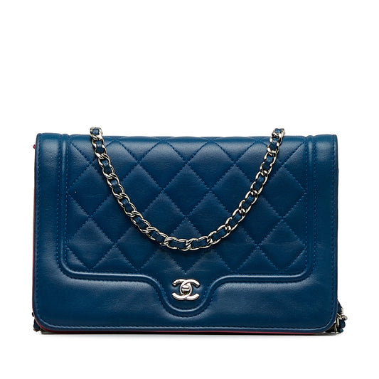 Blue Chanel CC Quilted Lambskin Wallet On Chain Crossbody Bag
