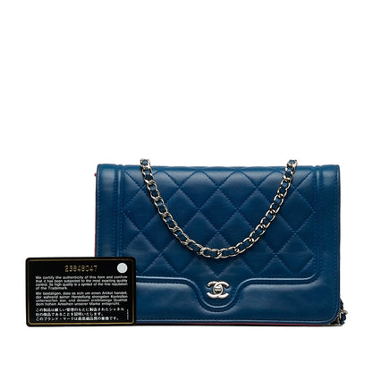 Blue Chanel CC Quilted Lambskin Wallet On Chain Crossbody Bag