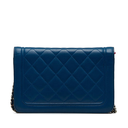 Blue Chanel CC Quilted Lambskin Wallet On Chain Crossbody Bag
