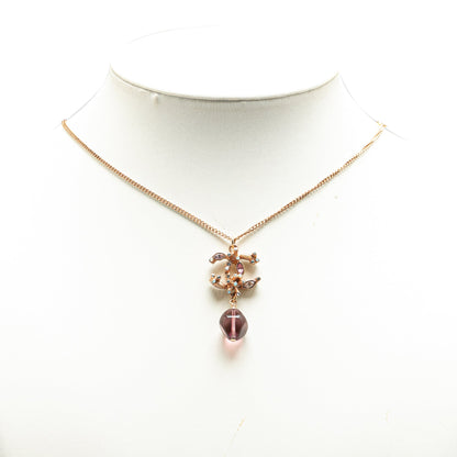 Gold Chanel Gold Plated CC Crystal and Amethyst Pendant Necklace