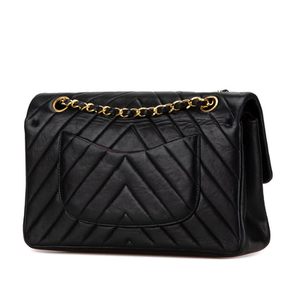 Black Chanel Medium Chevron Lambskin Double Flap Shoulder Bag