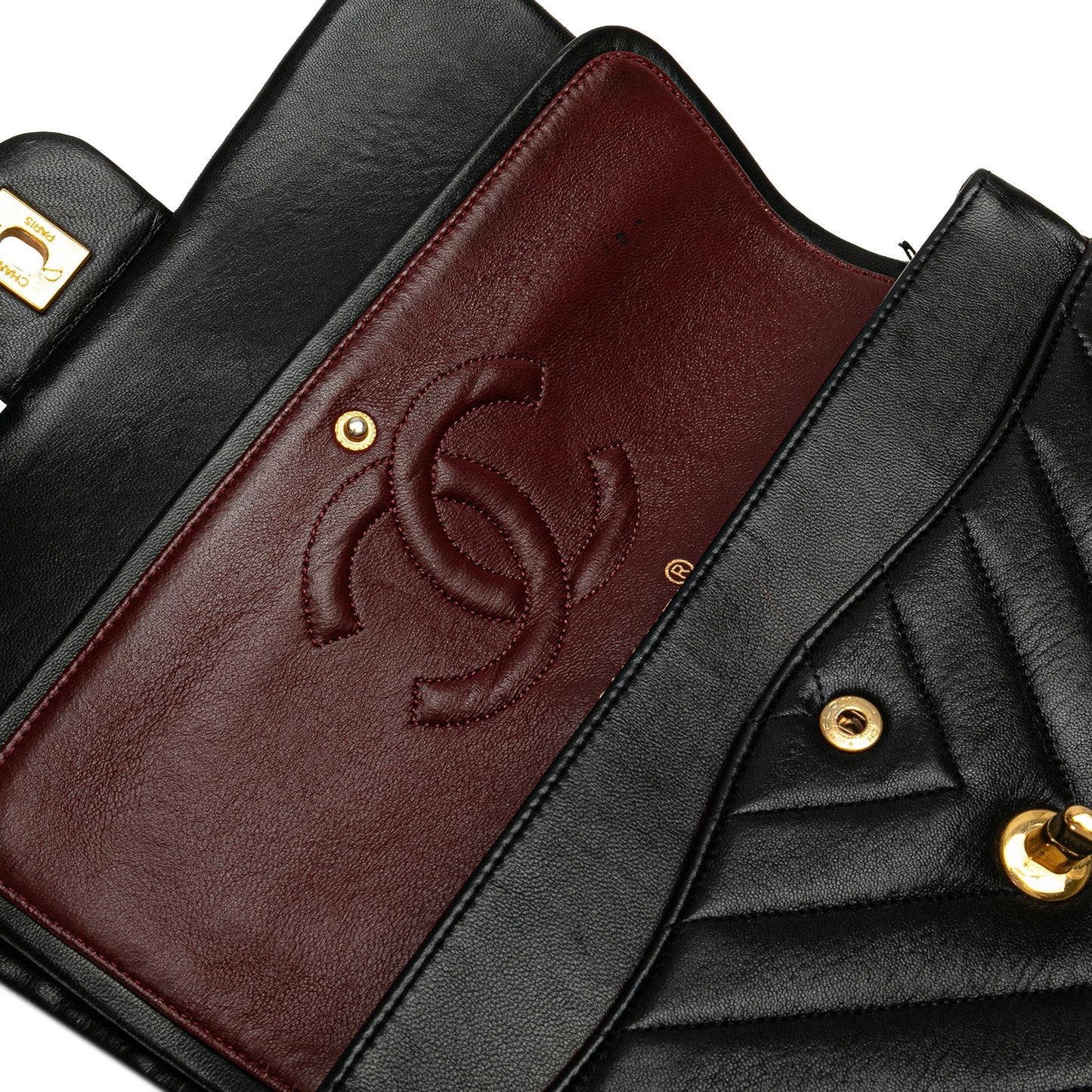 Black Chanel Medium Chevron Lambskin Double Flap Shoulder Bag