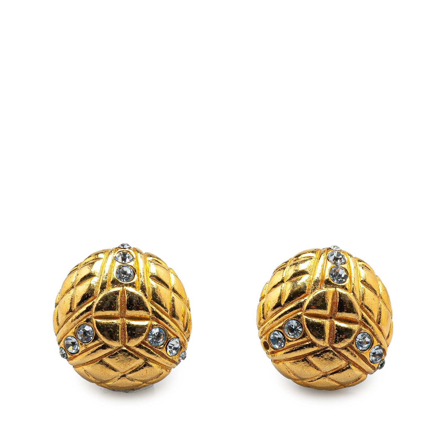 Gold Chanel Gold-Plated Rhinestones Clip-On Earrings