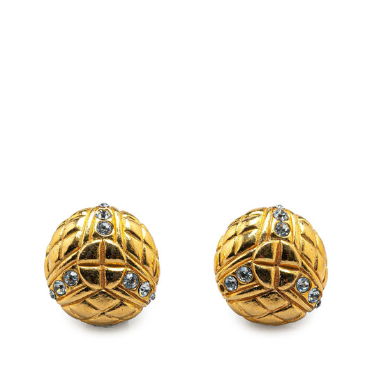 Gold Chanel Gold-Plated Rhinestones Clip-On Earrings