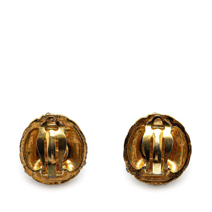 Gold Chanel Gold-Plated Rhinestones Clip-On Earrings