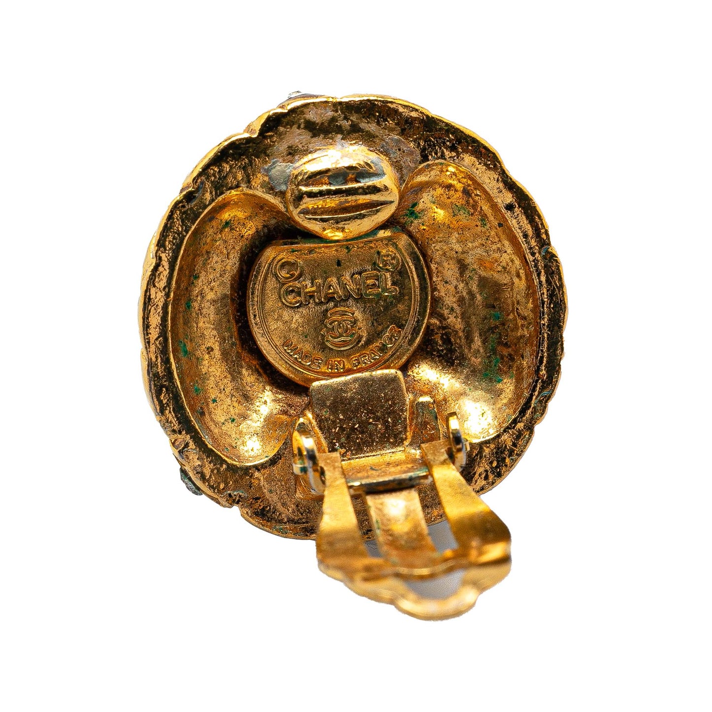 Gold Chanel Gold-Plated Rhinestones Clip-On Earrings
