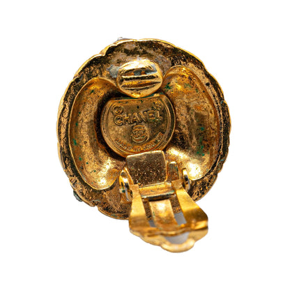 Gold Chanel Gold-Plated Rhinestones Clip-On Earrings