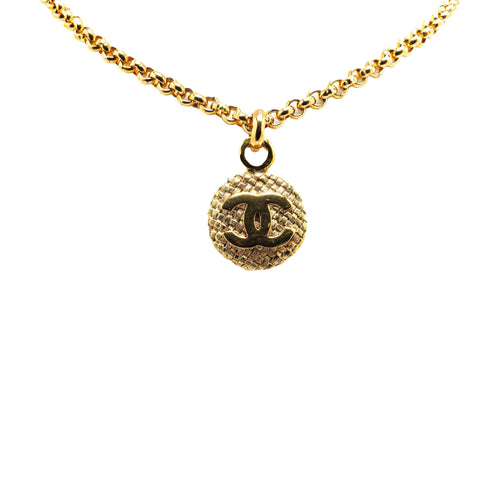 Gold Chanel Gold Plated CC Round Pendant Necklace