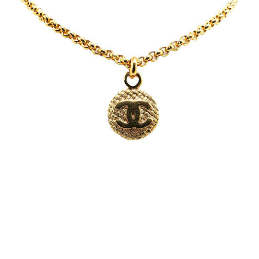 Gold Chanel Gold Plated CC Round Pendant Necklace