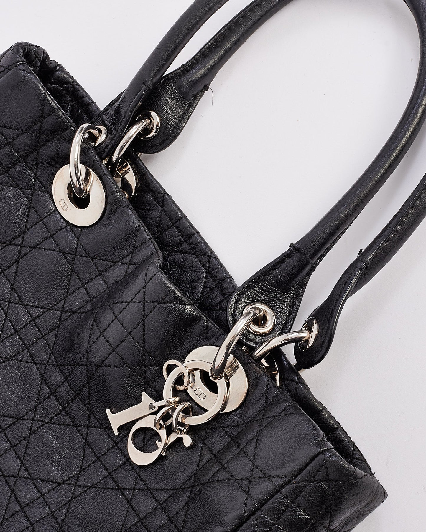 Dior Black Vintage Cannage Leather Tote Bag