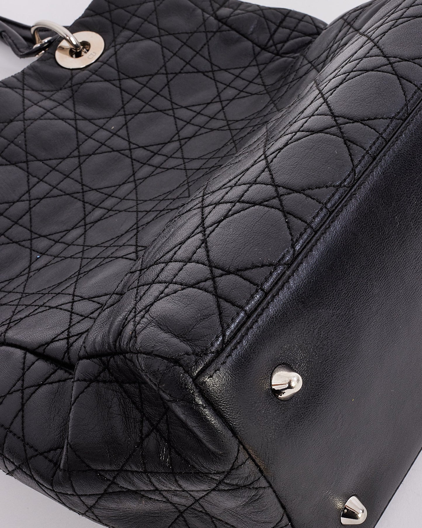 Dior Black Vintage Cannage Leather Tote Bag