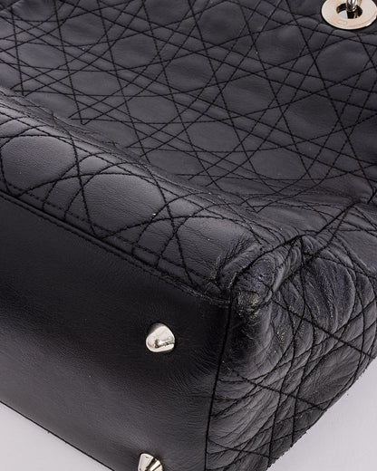 Dior Black Vintage Cannage Leather Tote Bag