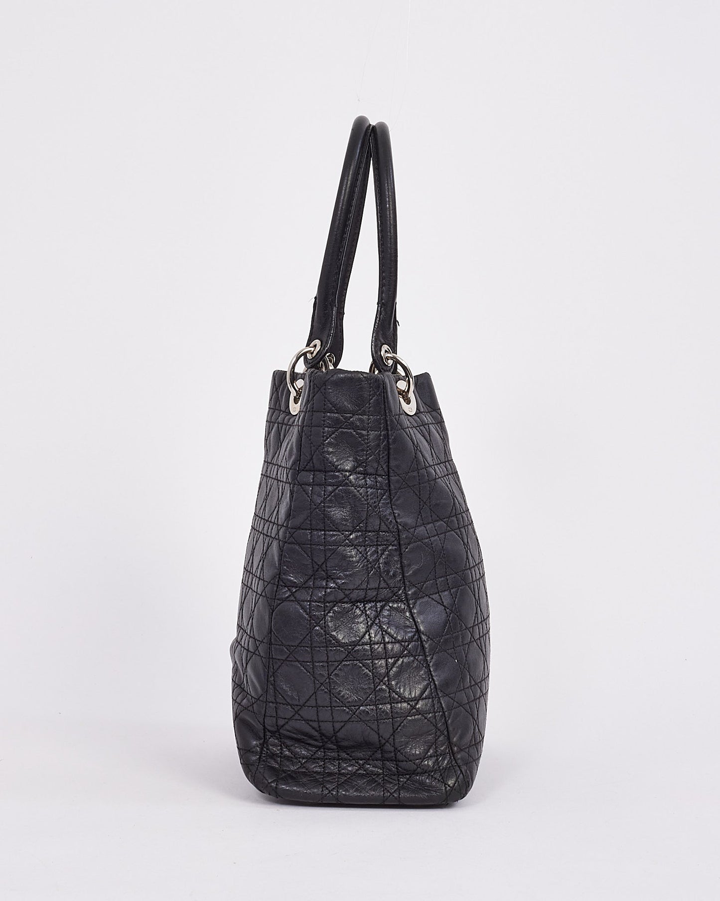 Dior Black Vintage Cannage Leather Tote Bag