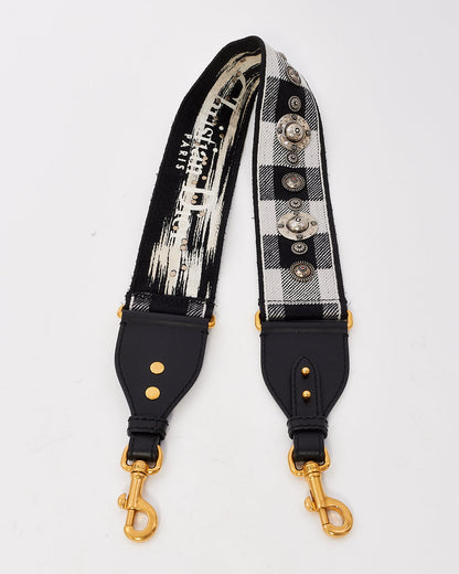 Dior Black & White Checkered Canvas Embroidered Studded Shoulder Strap