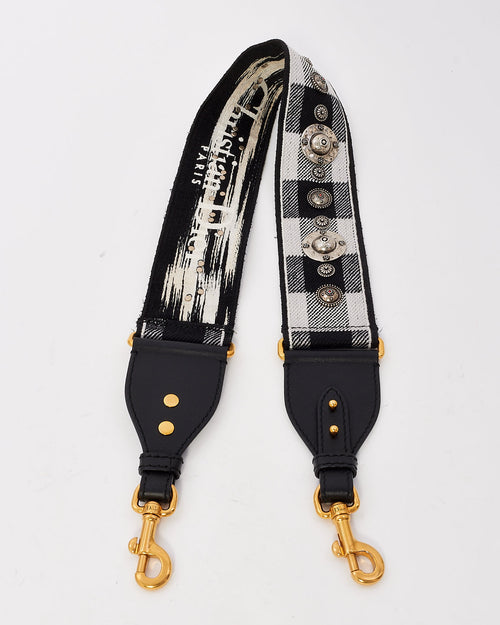 Dior Black & White Checkered Canvas Embroidered Studded Shoulder Strap