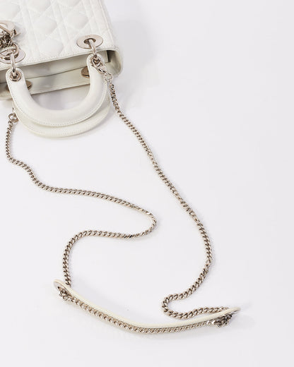 Dior White Cannage Leather Mini Lady Dior with Chain Strap