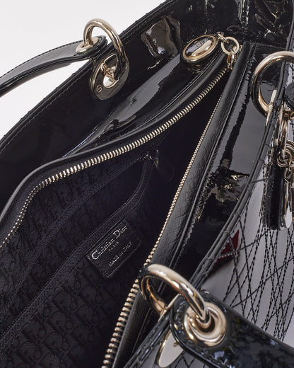 Dior Black Patent Cannage Calfskin Large Lady Dior Bag