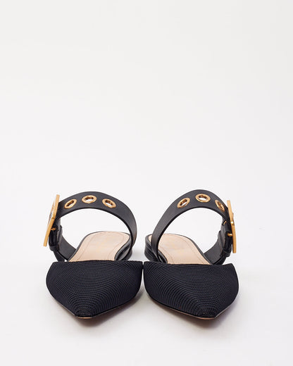 Dior Black Fabric D Buckle Point Toe Flats - 38
