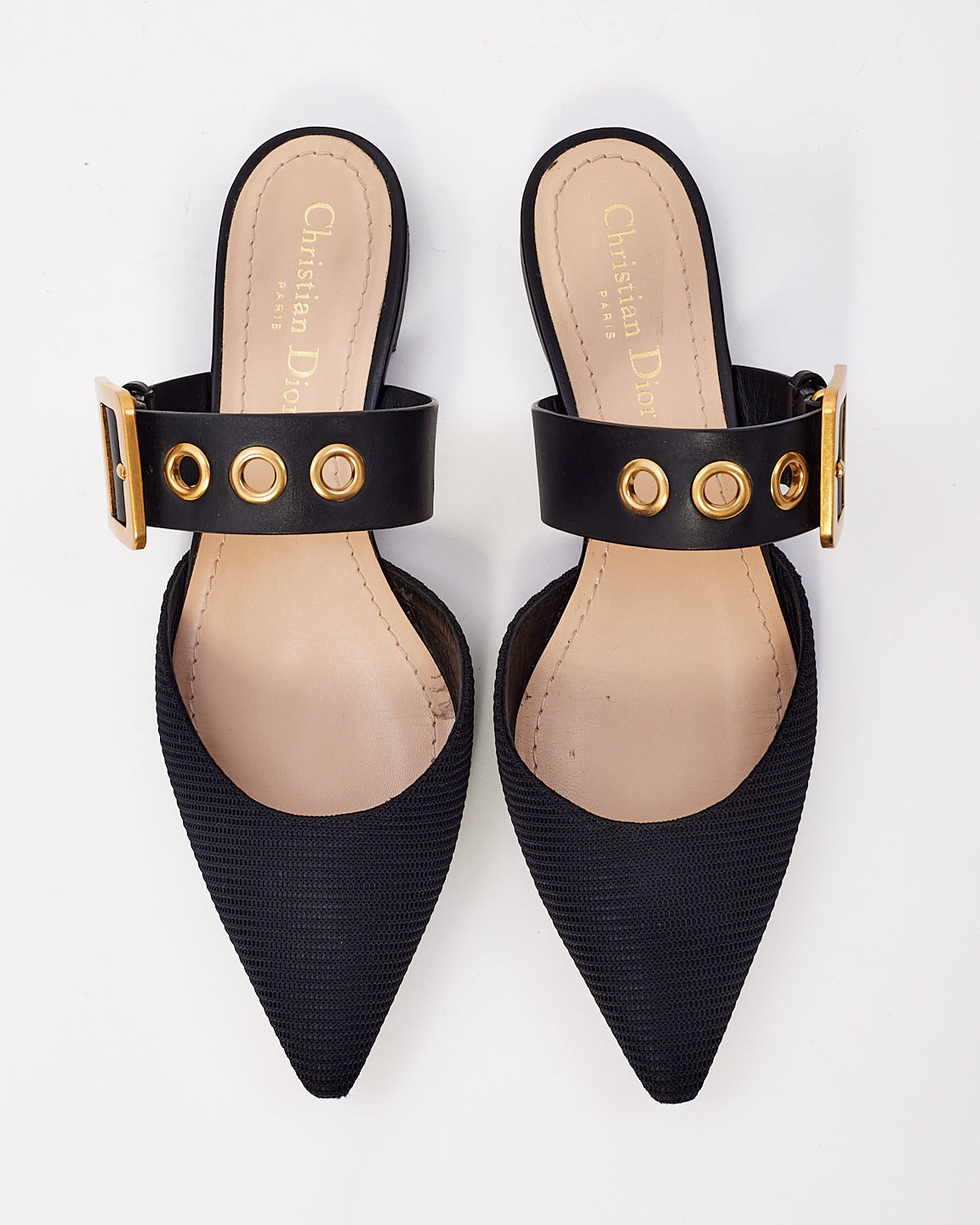 Dior Black Fabric D Buckle Point Toe Flats - 38