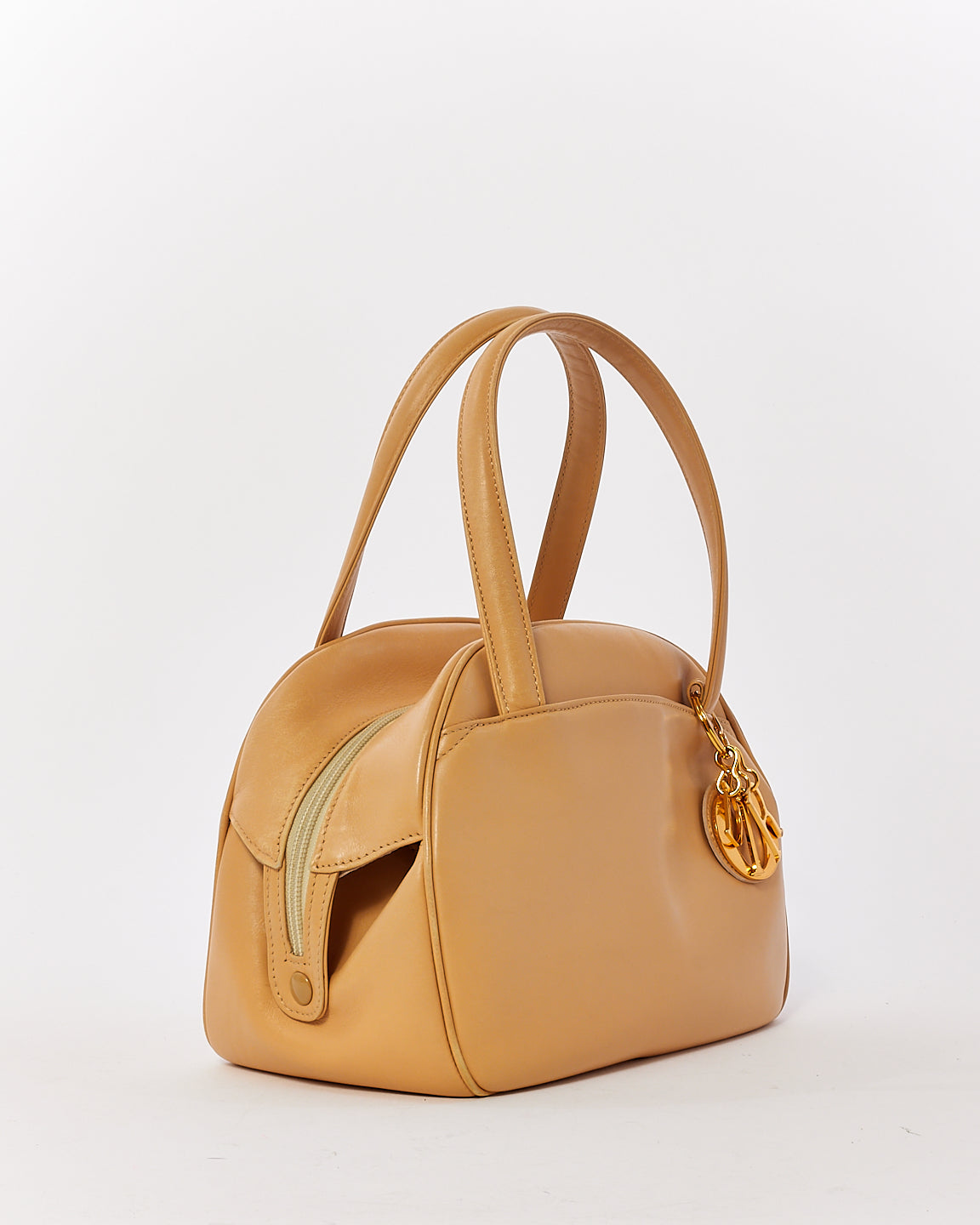 Dior Vintage Beige Leather Top Handle Bag with Dior Charm