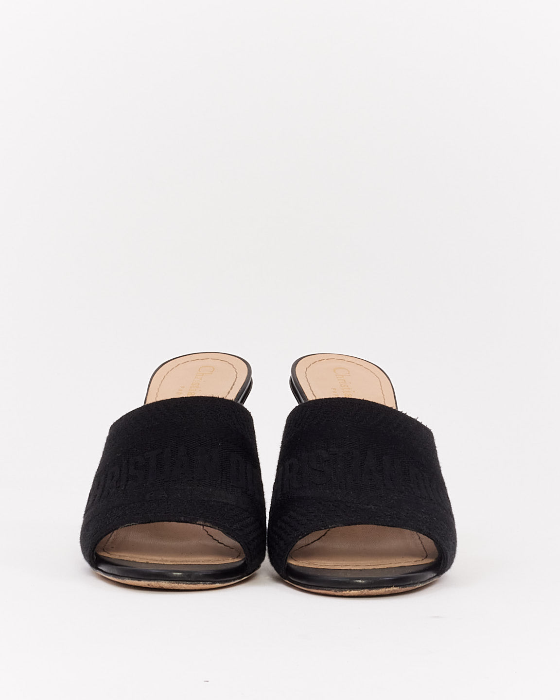 Dior Black Canvas Embroidered Dway Mule Heeled Sandals - 38