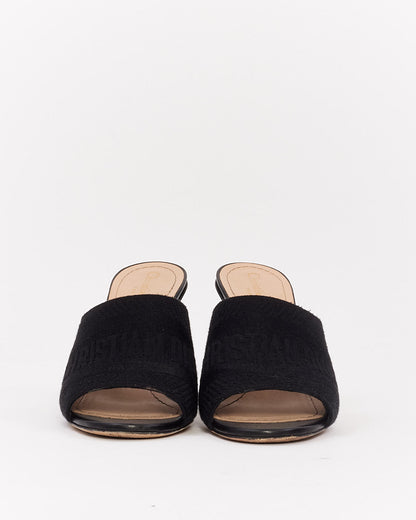 Dior Black Canvas Embroidered Dway Mule Heeled Sandals - 38