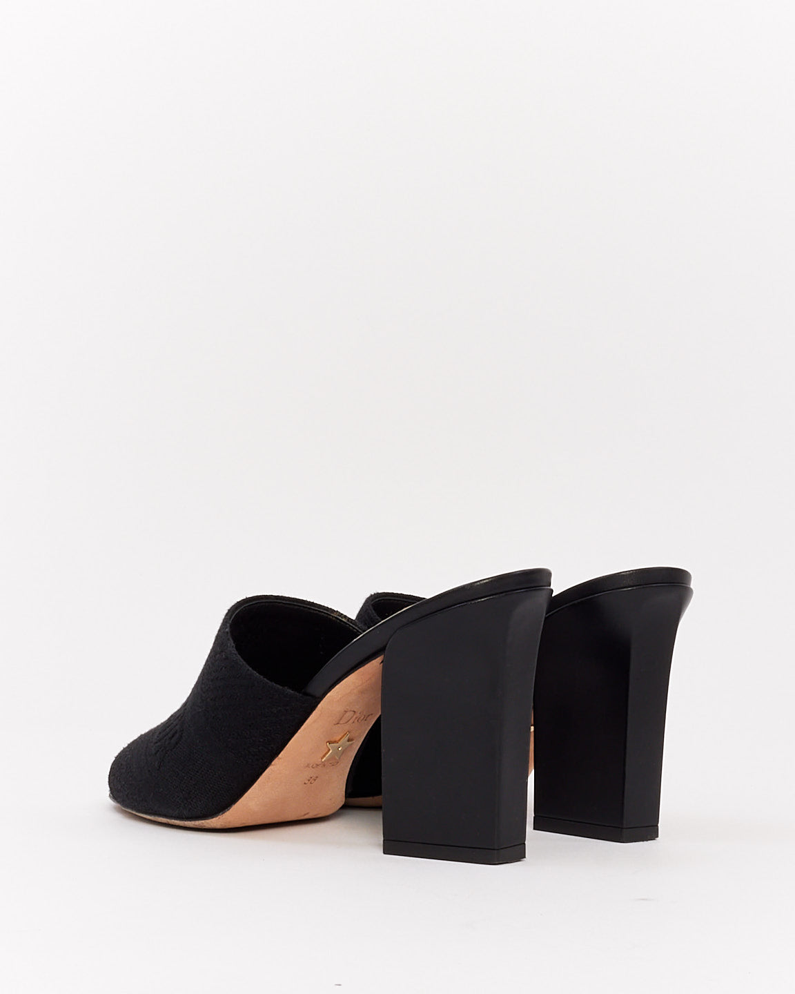 Dior Black Canvas Embroidered Dway Mule Heeled Sandals - 38