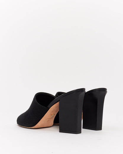 Dior Black Canvas Embroidered Dway Mule Heeled Sandals - 38