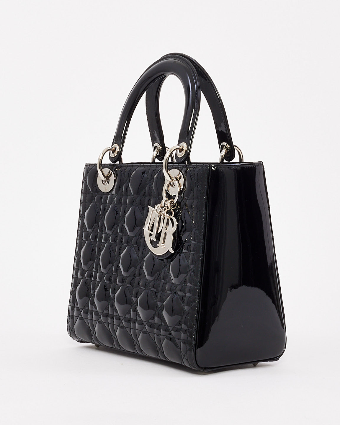 Dior Black Patent Leather Medium Lady Dior Bag