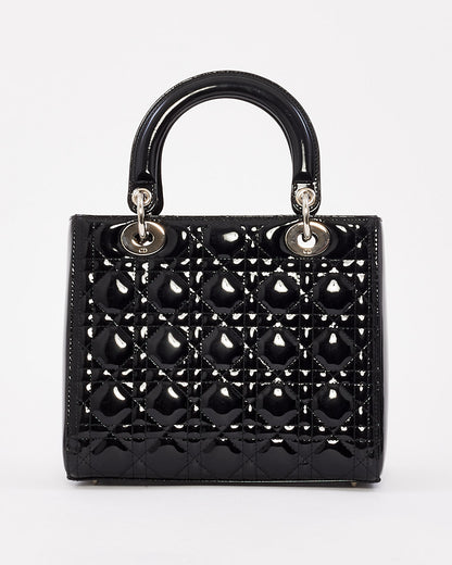 Dior Black Patent Leather Medium Lady Dior Bag