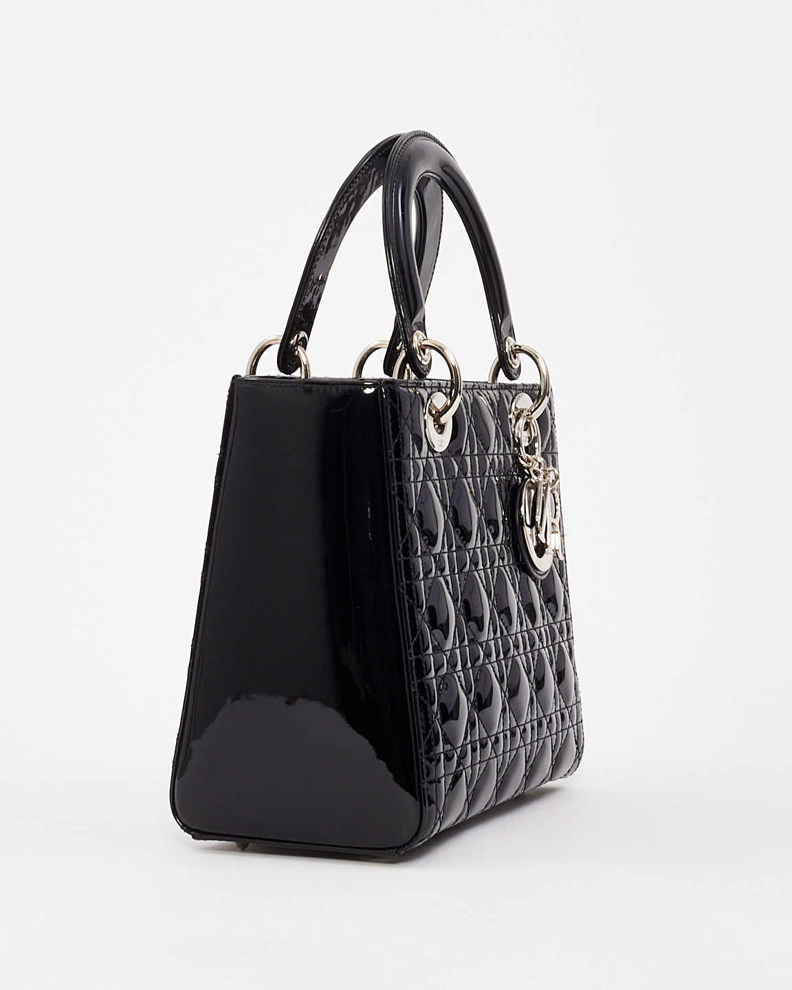 Dior Black Patent Leather Medium Lady Dior Bag