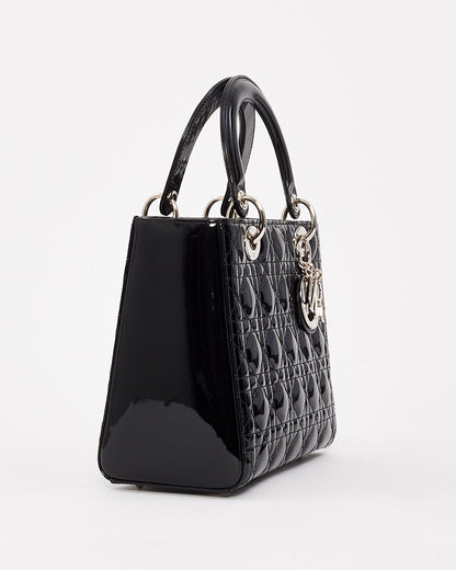 Dior Black Patent Leather Medium Lady Dior Bag